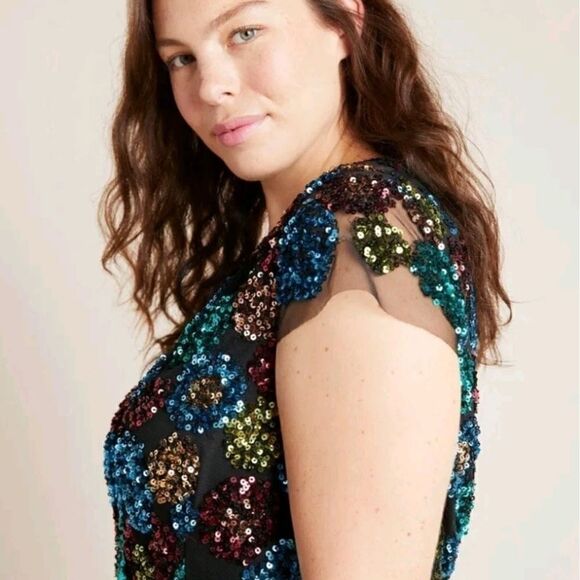 NWT Anthropologie Eva Franco Multicolor Sequined Holiday Party Midi Dress - Picture 4 of 16
